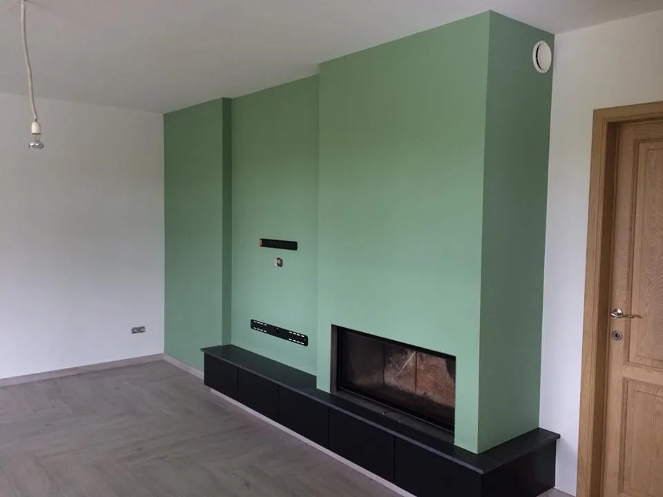 Accentmuur met fotobehang in een woning in Heverlee